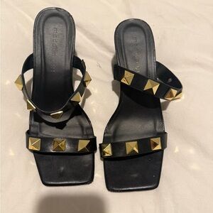 Madden Girl Black Sandals with Gold Studs